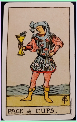 MAGNETIC FREQUENCY PAGE OF CUPS TAROT CARD - SMITH WAITE TAROT DECK